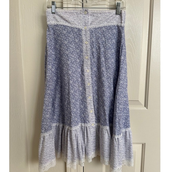 Dresses & Skirts - Vintage 70s JCPenney Fashions Lilac Floral Midi Skirt Lace‎ Trim Button Front S